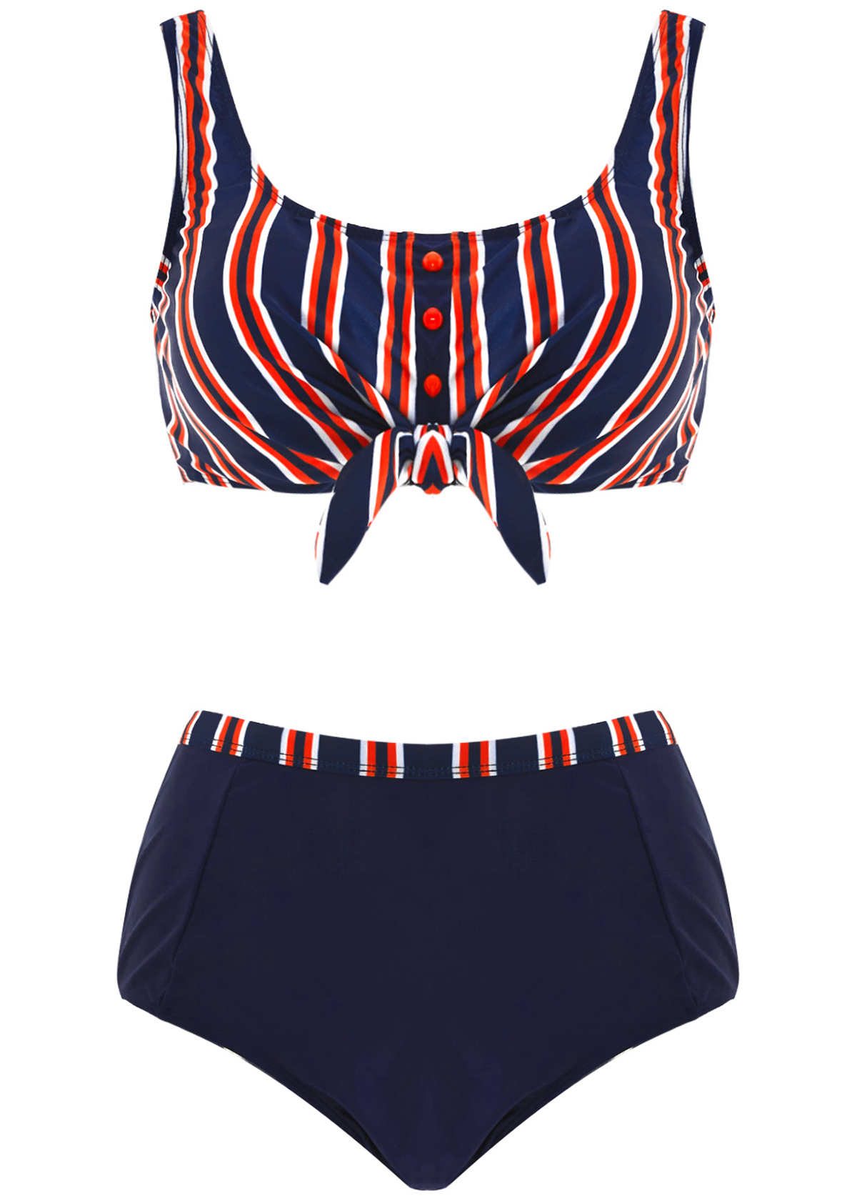 ROTITA Striped High Waisted Bowknot Bikini Set