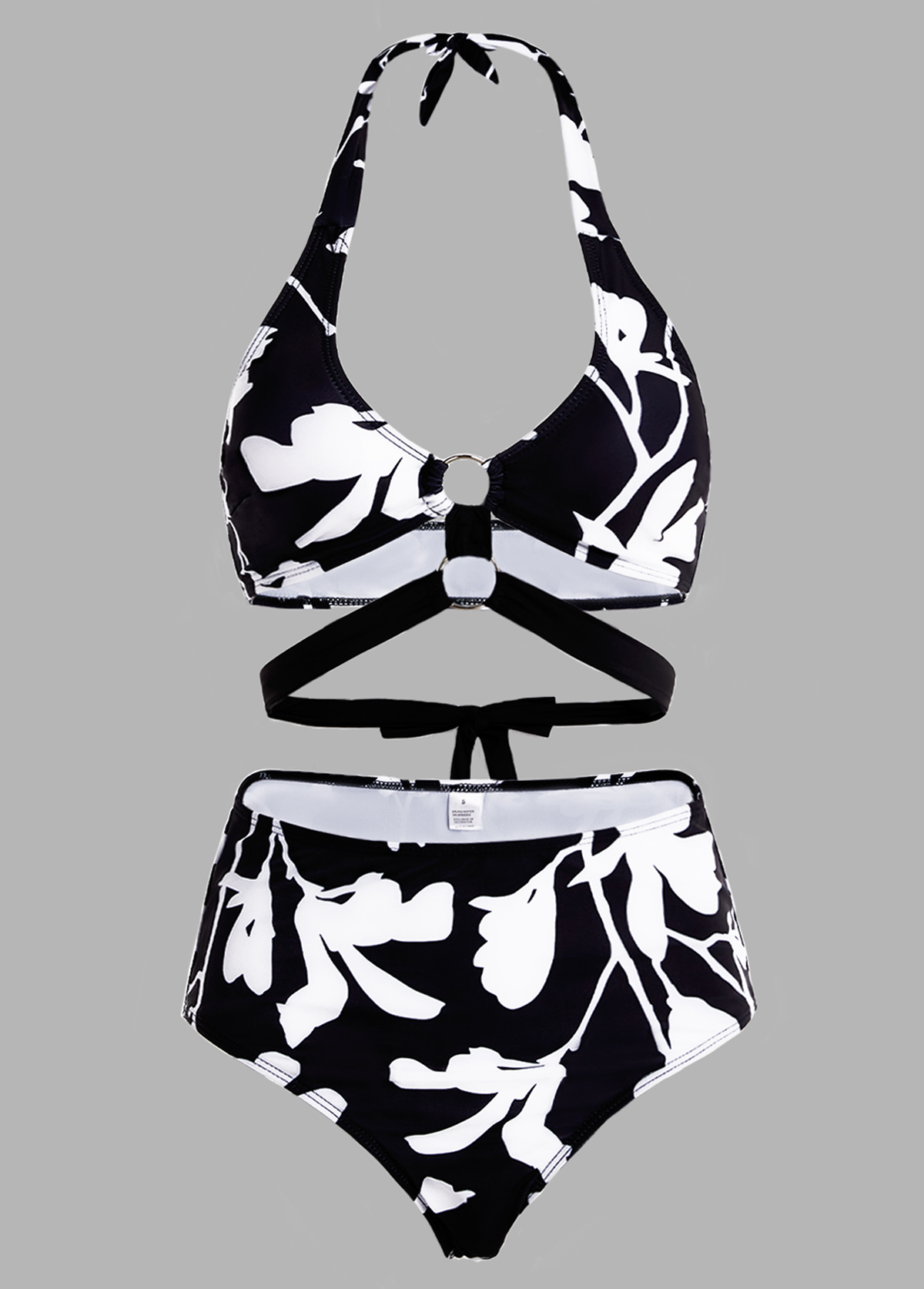 Rotita Neckholder-Bikini-Set mit Blumendruck und hoher Taille