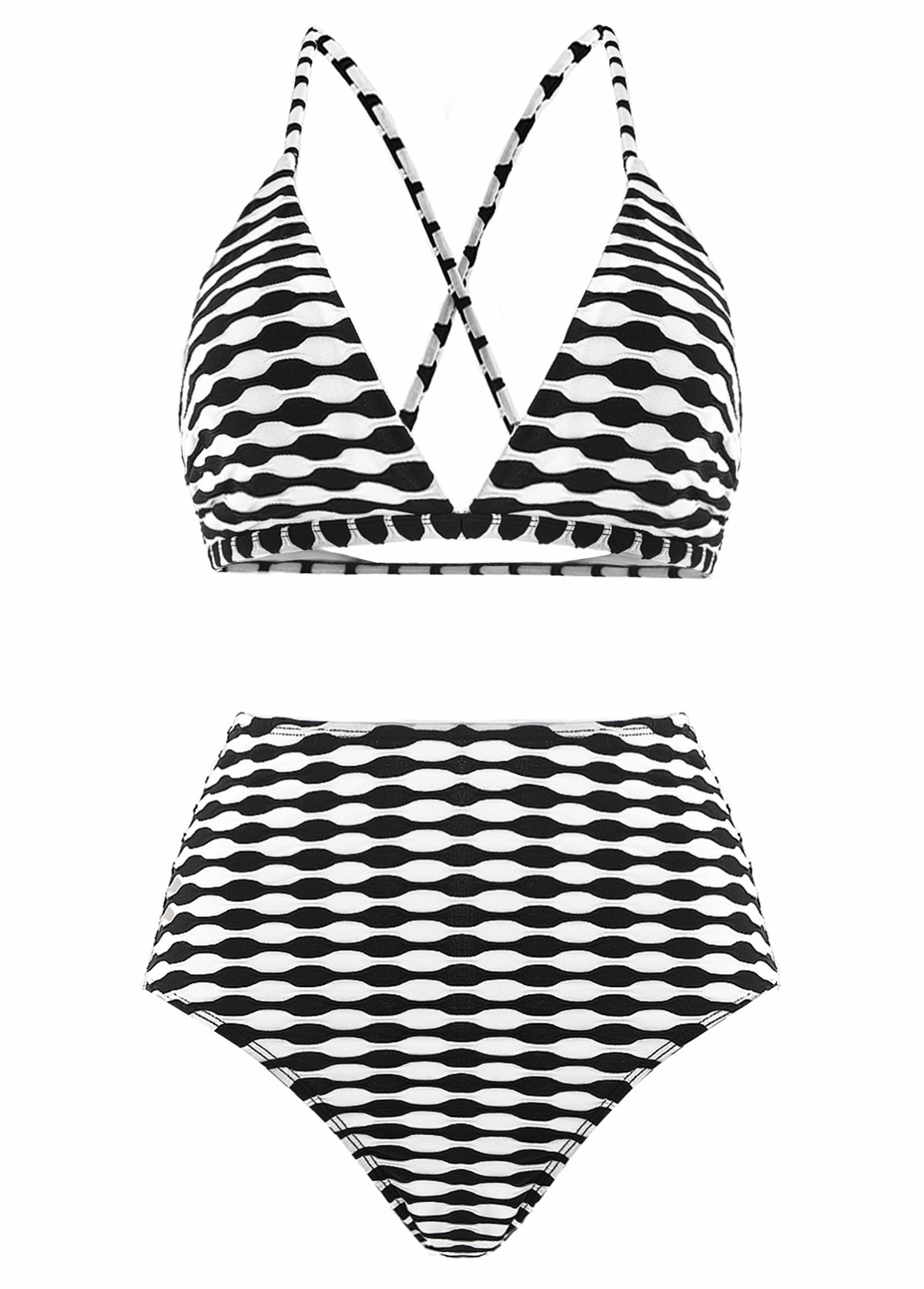 Rotita dreiteiliges schwarzes Bikini-Set mit geometrischem Print und hoher Taille
