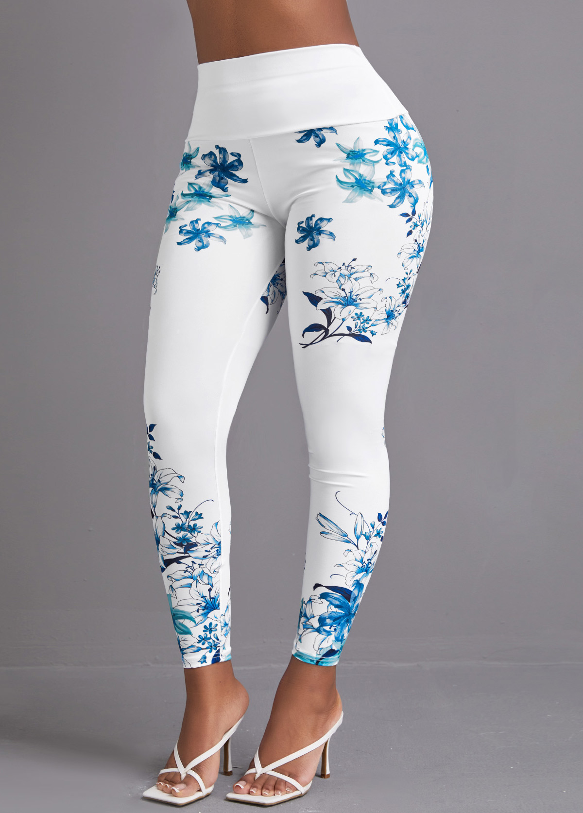 Ink Painting Print White High Waisted Leggings