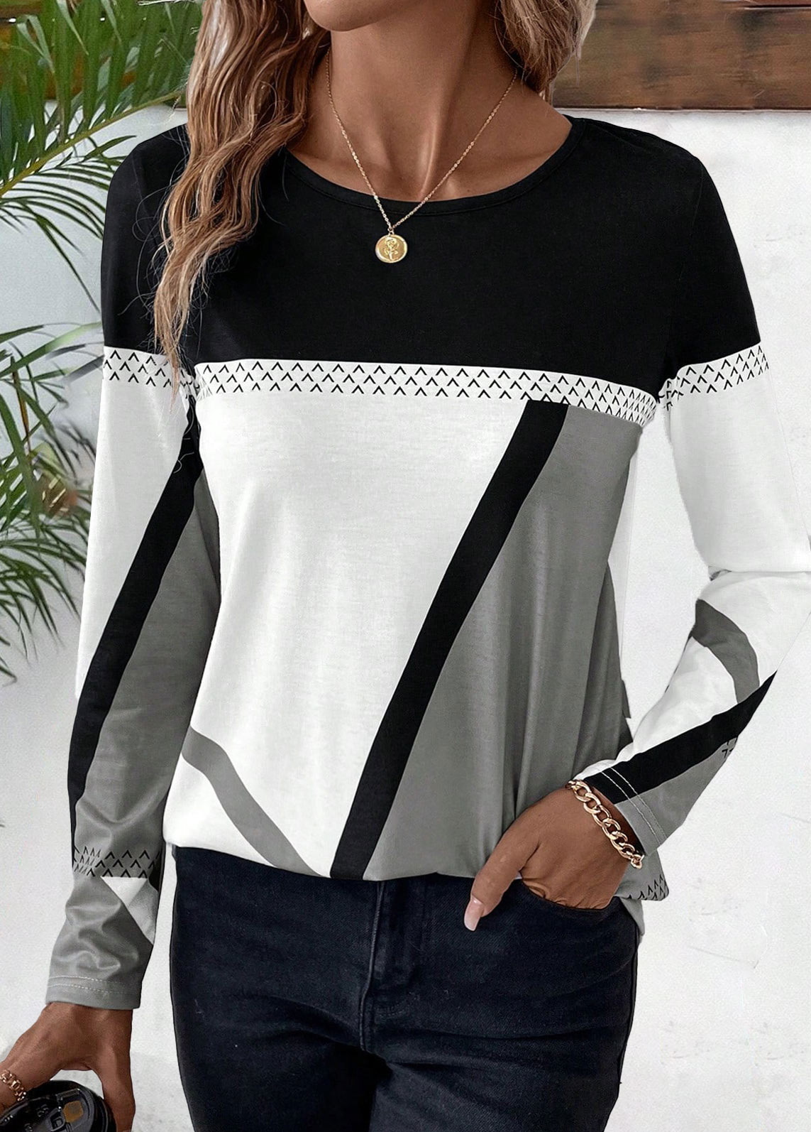 Geometric Print Patchwork T Shirt main image 1