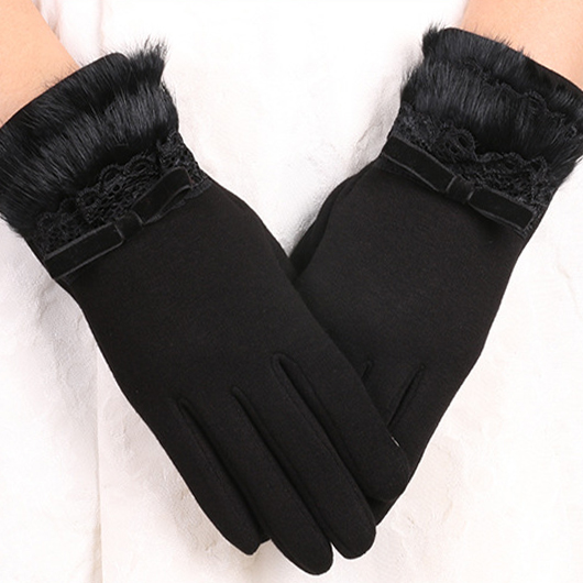 Bowknot Black Warming Wrist Full Finger Gloves