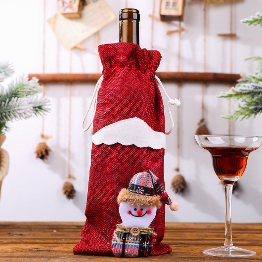 Decorative Christmas Snowman Print Red Wine Cover