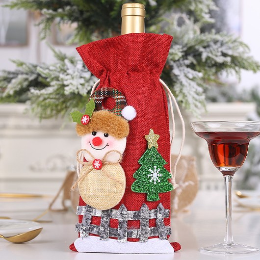 Red Drawstring Christmas Print Wine Cover