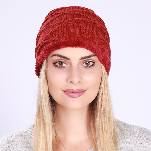 Red Acrylic Detail Patchwork Hat Beanie