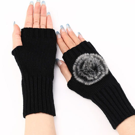 Black accessories,Plain Color accessories,Black Warming Below Elbow Fingerless Gloves