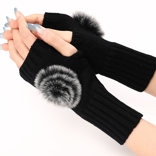 Black accessories,Plain Color accessories,Black Warming Below Elbow Fingerless Gloves