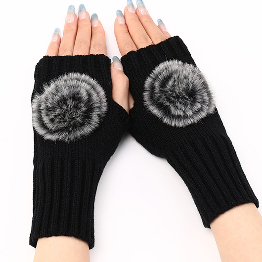 Black accessories,Plain Color accessories,Black Warming Below Elbow Fingerless Gloves