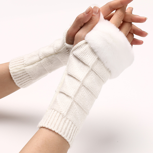 White Warming Below Elbow Fingerless Gloves