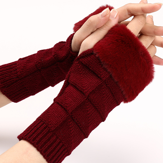 Wine Red Warming Below Elbow Fingerless Gloves