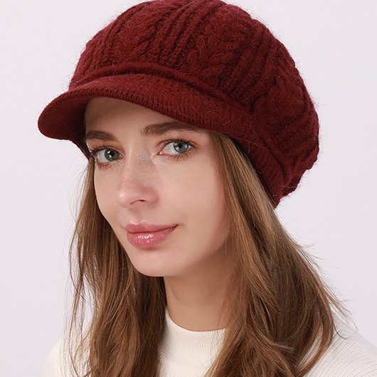 Wine Red Classic Ribbed Beret Hat