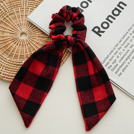 Bowknot Detail Plaid High Stretchy Red Scrunchie