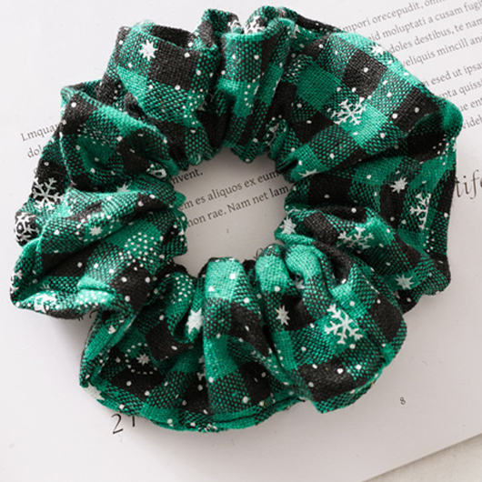 Christmas Plaid Snowflake Detail Green Scrunchie