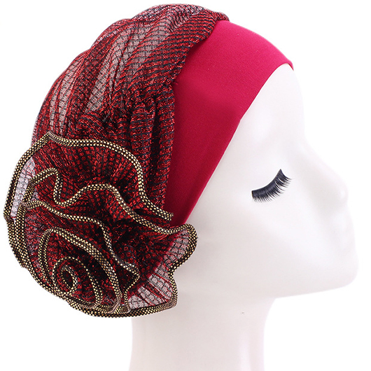 Wine Red Patchwork Flower Design Turban Hat