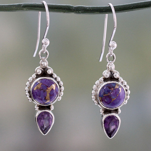 Purple jewelry,Geometric jewelry,Purple Hot Drilling Alloy Detail Earrings