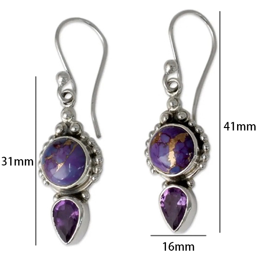 Purple jewelry,Geometric jewelry,Purple Hot Drilling Alloy Detail Earrings