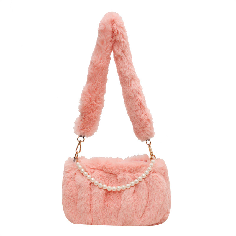 Light Pink Patchwork Pearl Zip Shoulder Bag