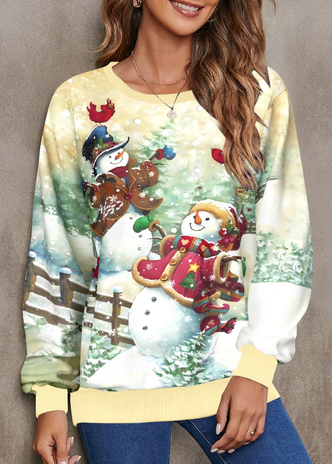 ROTITA Christmas Print Multi Color Round Neck Sweatshirt