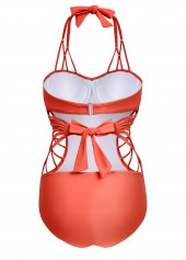 Orange swimwear,Plain Color swimwear,ROTITA Tie Back Tie Back Cutout Detail One Piece Swimwear