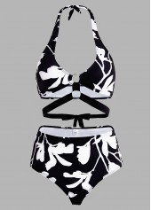 ROTITA Ensemble de bikini taille haute à imprimé floral et licou
