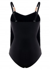 Black swimwear,Plain Color swimwear,ROTITA Mesh Tassel Black One Piece Swimwear