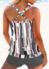 Grey swimwear,Geometric swimwear,Striped swimwear,ROTITA Criss Cross Grey Geometric Print Tankini Top