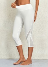 White bottoms,Plain Color bottoms,White Mid Waisted Elastic Waist Capri Leggings