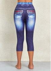 Denim Blue bottoms,Flag bottoms,Ombre bottoms,Flag Print Denim Blue Mid Waisted Leggings