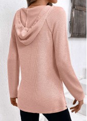 Light Pink tops,Plain Color tops,ROTITA Patchwork Light Pink Long Sleeve Hoodie