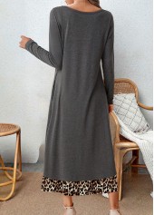 Dark Grey dresses,Leopard dresses,Everyday dresses,Casual dresses,ROTITA Tummy Coverage Leopard Dark Grey Square Neck Dress