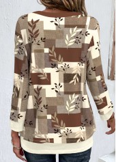 Dark Camel tops,Plants tops,Geometric tops,Striped tops,ROTITA Fake 2in1 Random Floral Print Dark Camel Blouse