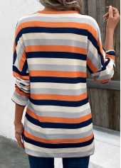 Multi Color tops,Striped tops,Patchwork Striped Multi Color Round Neck T Shirt