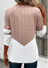 Light Camel tops,White tops,Contrast Color tops,Patchwork Geometric Print Light Camel V Neck T Shirt