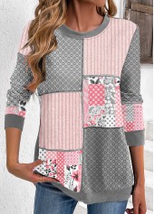 Rotita Patchwork-Sweatshirt mit geometrischem Print in Hellrosa mit Rundhalsausschnitt