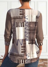 Light Coffee plus size,Geometric plus size,Striped plus size,ROTITA Plus Size Lace Up Light Coffee Geometric Print Sweatshirt