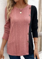 Pink plus size,Black plus size,Contrast Color plus size,ROTITA Plus Size Patchwork Black Round Neck T Shirt