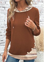 Multi Color tops,Striped tops,Geometric tops,ROTITA Patchwork Multi Stripe Print Long Sleeve Hoodie