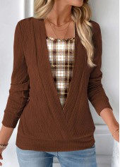 Dark Camel tops,Plaid tops,Geometric tops,Striped tops,ROTITA Plaid Dark Camel Sweatshirt