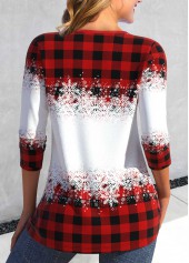 Red tops,Christmas tops,ROTITA Criss Cross Snowman Print Red V Neck T Shirt