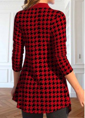 Wine Red tops,Plaid tops,Houndstooth tops,Striped tops,Geometric tops,ROTITA Patchwork Plaid Wine Red Turn Down Collar Coat