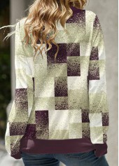Sage Green tops,Geometric tops,Ombre tops,ROTITA Patchwork Geometric Print Sage Green Cowl Neck Sweatshirt