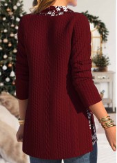 Deep Red tops,Christmas tops,Geometric tops,Striped tops,Plaid tops,ROTITA Christmas Button Snowflake Print Deep Red Cowl Neck Sweatshirt