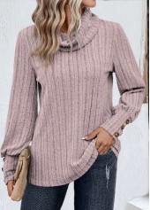 Rotita-Knopf hellviolettes langärmliges Sweatshirt mit Wasserfallausschnitt