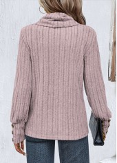 Light Purple tops,Plain Color tops,ROTITA Button Light Purple Cowl Neck Long Sleeve Sweatshirt
