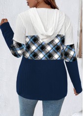 Navy plus size,White plus size,Plaid plus size,Striped plus size,Geometric plus size,ROTITA Plus Size Zipper Navy Plaid Long Sleeve Hoodie