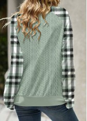 Sage Green tops,Plaid tops,Striped tops,Geometric tops,ROTITA Lace Up Plaid Sage Green Split Neck Sweatshirt