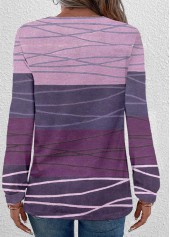 Dark Reddish Purple plus size,Contrast Color plus size,Striped plus size,Geometric plus size,ROTITA Plus Size Patchwork Dark Reddish Purple T Shirt