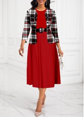 Rotita Plus Size zweiteiliges kariertes Kleid mit rotem Gürtel