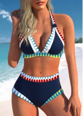 ROTITA Patchwork Navy Tribal Print Mid Waisted Bikini Set