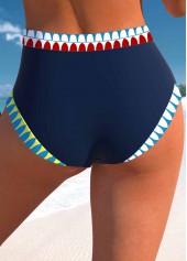 Navy swimwear,Tribal swimwear,Striped swimwear,Geometric swimwear,ROTITA Patchwork Navy Tribal Print Mid Waisted Bikini Set